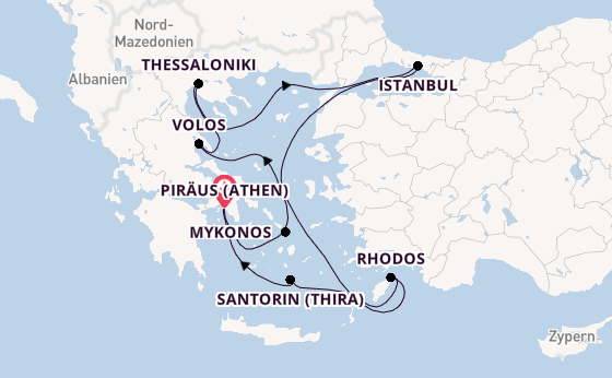 Östliches Mittelmeer ab Piräus (Athen), Griechenland auf der Silver Spirit
