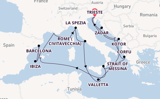Mediterranean Sea from Trieste, Italy with the Queen Elizabeth
