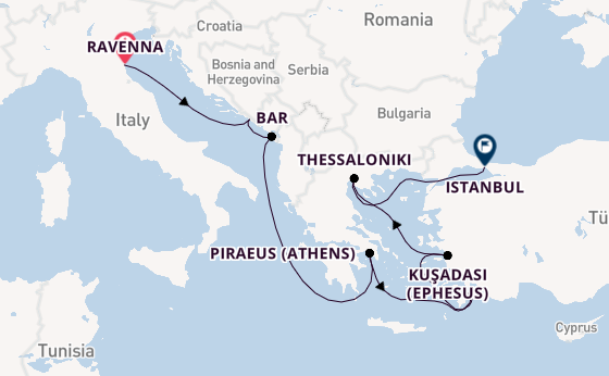 Eastern Mediterranean from Ravenna, Italy with the Norwegian Viva