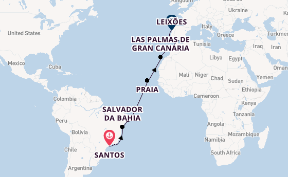 Transatlantic from Santos, Brazil with the Costa Diadema