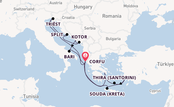 Oostelijke Middellandse Zee vanaf Corfu, Griekenland met AIDAblu
