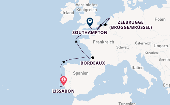 England ab Lissabon, Portugal auf der Seven Seas Voyager