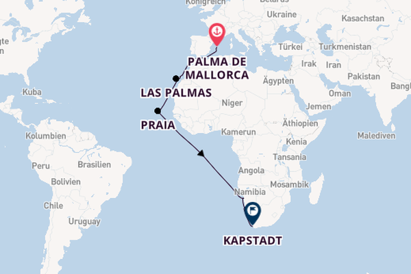 Südliches Afrika ab Palma de Mallorca, Spanien auf AIDAstella
