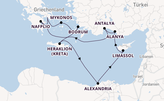 Östliches Mittelmeer ab Piräus (Athen), Griechenland auf der Azamara Onward