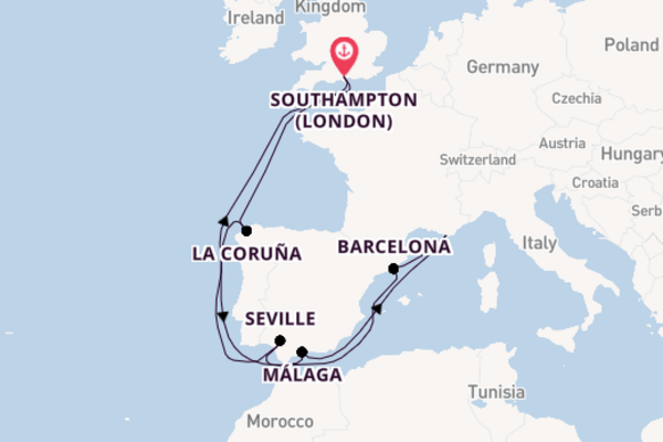 Western Mediterranean from Southampton (London), England, United Kingdom with the Arvia