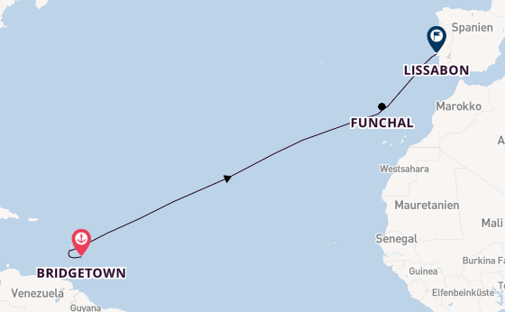 Portugal ab Bridgetown, Barbados auf der Seabourn Ovation