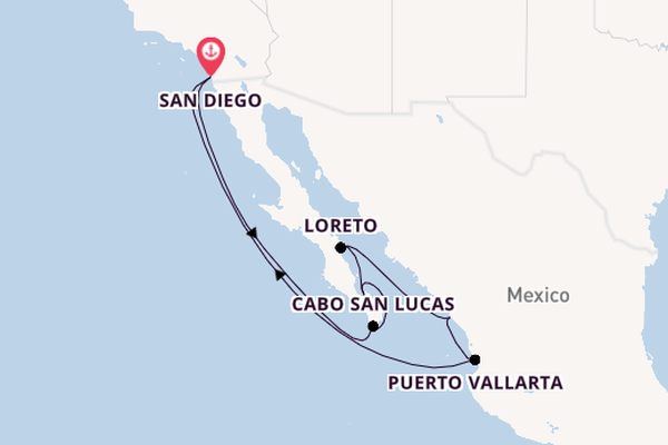 Mexicaanse Riviera vanaf San Diego, Verenigde Staten met de Koningsdam