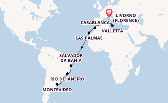 Transatlantic from Livorno (Florence), Italy with the MSC Splendida