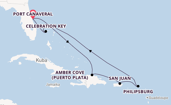 Karibik ab Port Canaveral, USA auf der Carnival Festivale