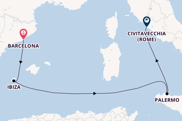 Westelijke Middellandse Zee vanaf Barcelona, Spanje met de Costa Toscana