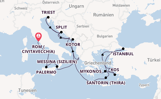 Mittelmeer ab Civitavecchia (Rom), Italien auf der Oosterdam