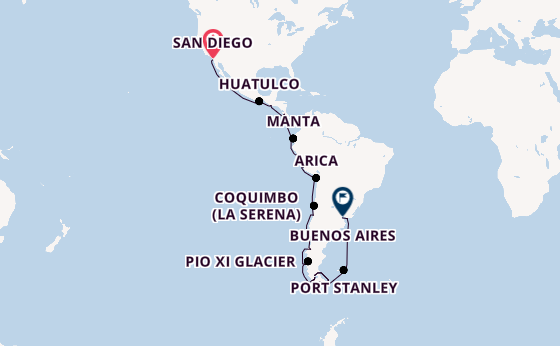 South America from San Diego, California, USA with the Nieuw Amsterdam