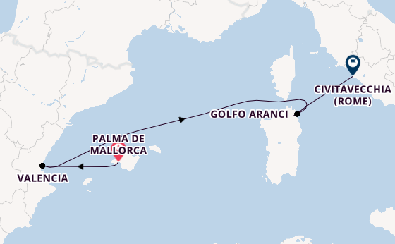 Westelijke Middellandse Zee vanaf Palma de Mallorca, Mallorca, Spanje met de Costa Pacifica