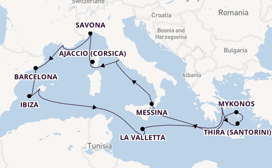 Westelijke Middellandse Zee vanaf Civitavecchia (Rome), Italië met de Costa Serena