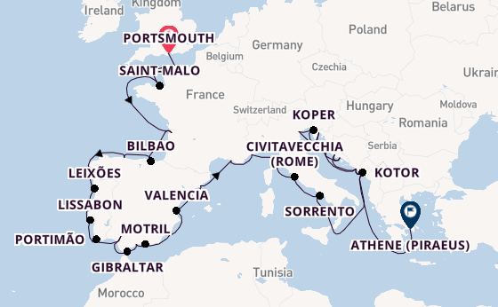 Middellandse Zee vanaf Portsmouth, Engeland met de Azamara Journey