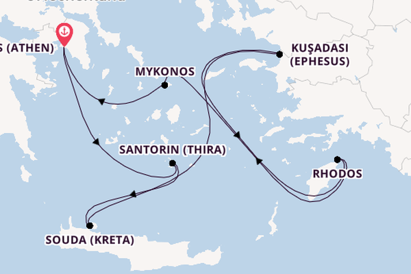 Östliches Mittelmeer ab Piräus (Athen), Griechenland auf der Oosterdam