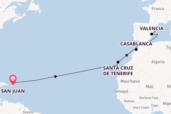 Western Mediterranean from San Juan, Puerto Rico with the Resilient Lady