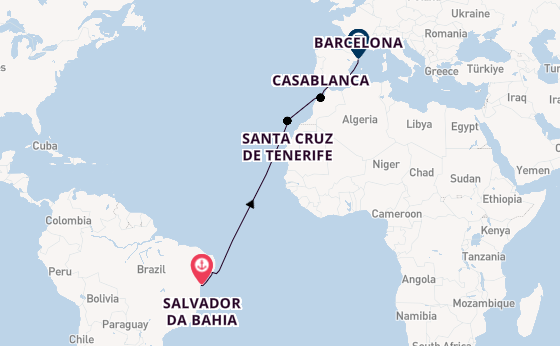 trans-Atlantisch vanaf Salvador da Bahia, Brazilië met de MSC Divina