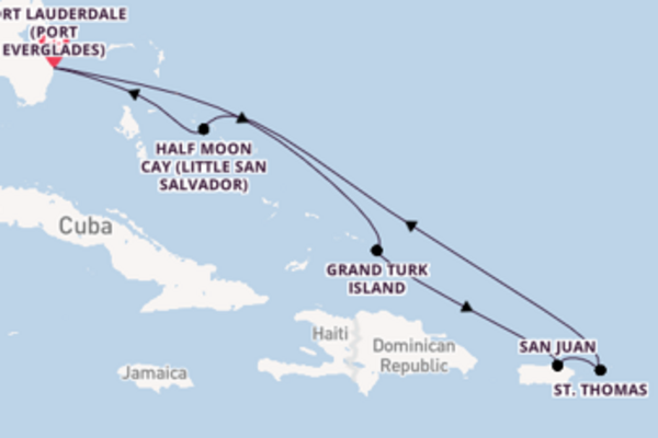 Caribbean from Fort Lauderdale (Port Everglades), Florida, USA with the Koningsdam