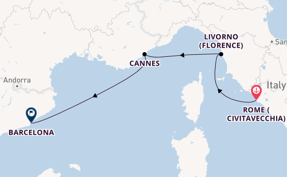 Western Mediterranean from Rome (Civitavecchia), Italy with the MSC Fantasia