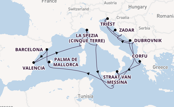 Middellandse Zee vanaf Civitavecchia (Rome), Italië met de Queen Elizabeth