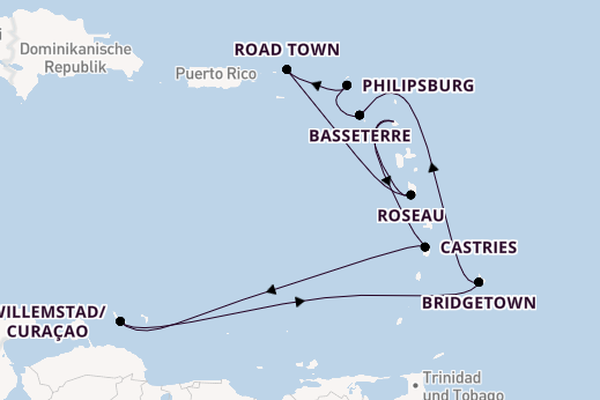 Südliche Karibik ab St. John's, Antigua und Barbuda auf der Arvia