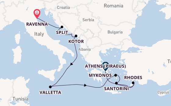 Eastern Mediterranean from Ravenna, Italy with the Celebrity Eclipse