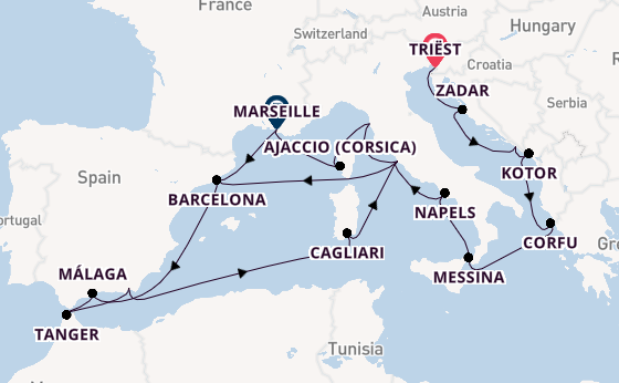 Middellandse Zee vanaf Triëst, Italië met de Oosterdam
