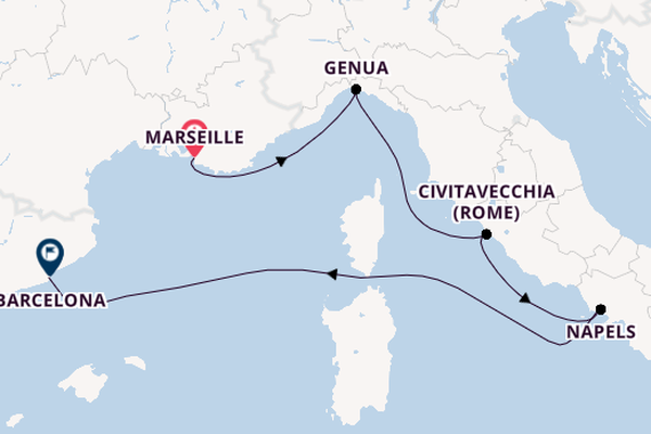 Westelijke Middellandse Zee vanaf Marseille, Frankrijk met de MSC Fantasia