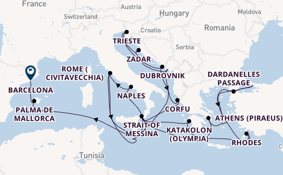 Mediterranean Sea from Rome (Civitavecchia), Italy with the Queen Elizabeth