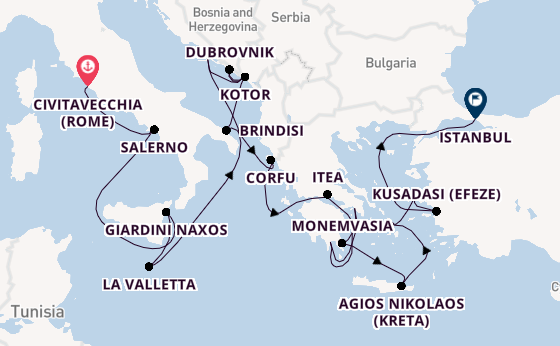 Middellandse Zee vanaf Civitavecchia (Rome), Italië met de Seabourn Ovation