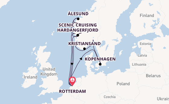Noorwegen vanaf Rotterdam, Nederland met de Rotterdam