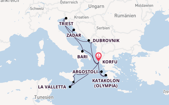 Mittelmeer ab Korfu, Griechenland auf AIDAblu