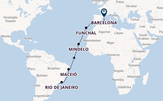 Transatlantik ab Santos (Sao Paulo), Brasilien auf der MSC Seaview