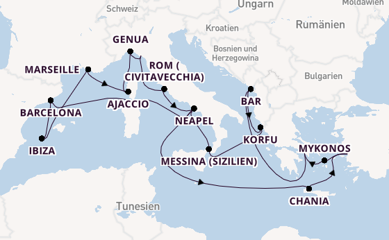 Mittelmeer ab Piräus (Athen), Griechenland auf der Sun Princess