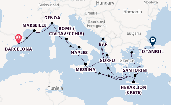 Mediterranean Sea from Barcelona, Spain with the Sun Princess