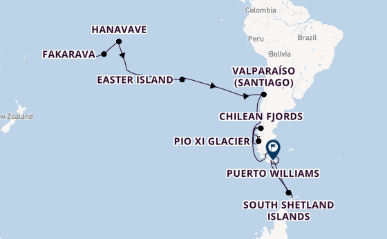 South America from Papeete, Tahiti, French Polynesia with the Silver Cloud