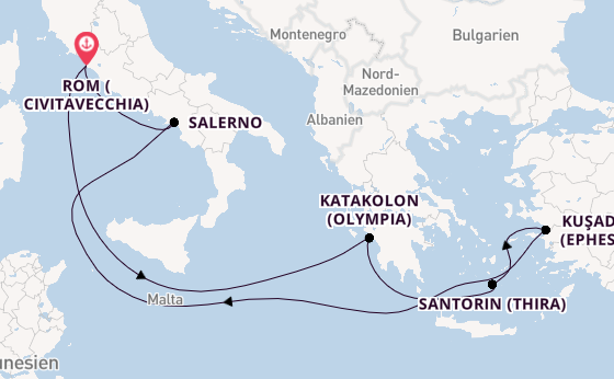 Mittelmeer ab Civitavecchia (Rom), Italien auf der Enchanted Princess