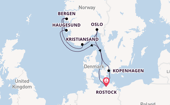 Noorwegen vanaf Rostock, Warnemünde, Duitsland met de MSC Magnifica