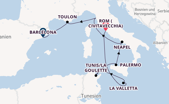 Westliches Mittelmeer ab Civitavecchia (Rom), Italien auf der Seven Seas Navigator