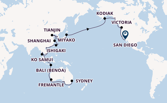 Transpacifisch vanaf Sydney, Australië met de Azamara Quest