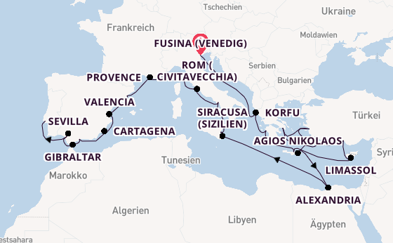 Mittelmeer ab Fusina (Venedig) auf der Azamara Journey
