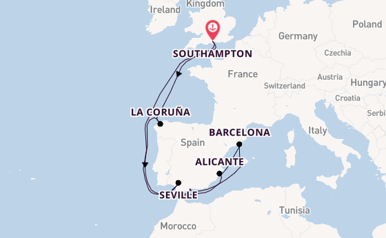 Western Mediterranean from Southampton, England with the Queen Victoria