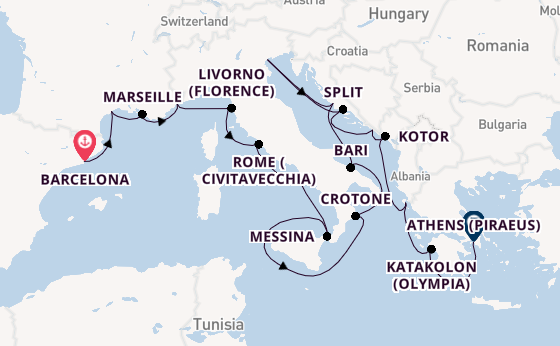 Mediterranean Sea from Barcelona, Spain with the Viking Sea