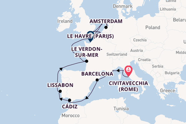 Westelijke Middellandse Zee vanaf Civitavecchia (Rome), Italië met de Norwegian Dawn