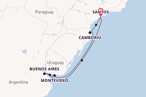 Zuid-Amerika vanaf Santos, Brazilië met de MSC Seaview