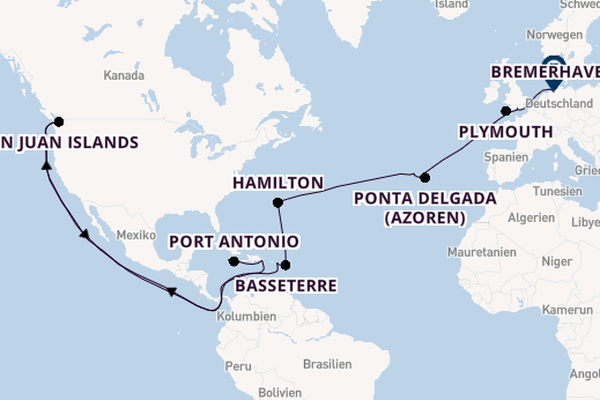 Transatlantik ab Montego Bay, Jamaika auf der Amadea