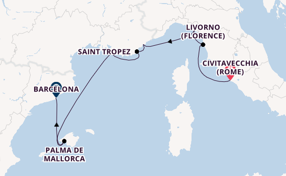 Westelijke Middellandse Zee vanaf Civitavecchia (Rome), Italië met de Nautica
