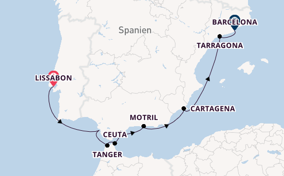Mittelmeer ab Lissabon, Portugal auf der Seabourn Ovation