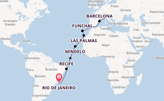 Transatlantik ab Rio de Janeiro, Brasilien auf der Costa Serena